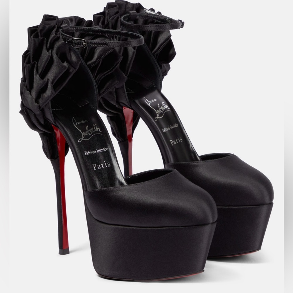 Christian Louboutin Maria Frou satin platform ruffle pumps